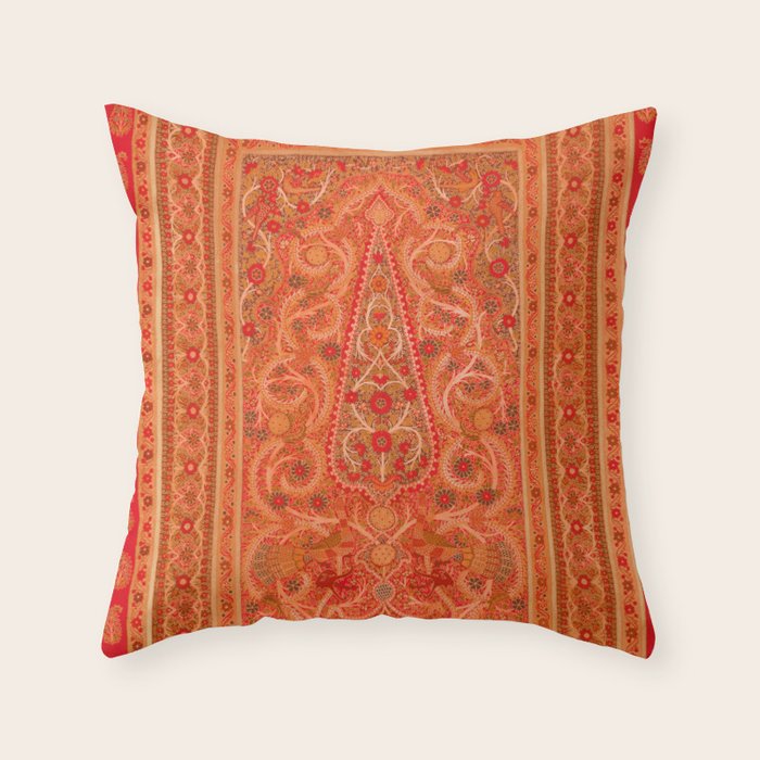 Vintage Iranian Rug Sunset Orange Throw Pillow Gallery Image 6