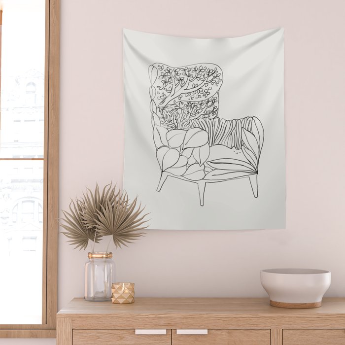 Cat and Plant 19 Wall Tapestry Gallery Image 2