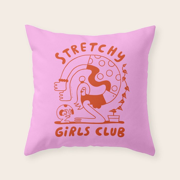 Stretchy Girls Club Throw Pillow Gallery Image 6