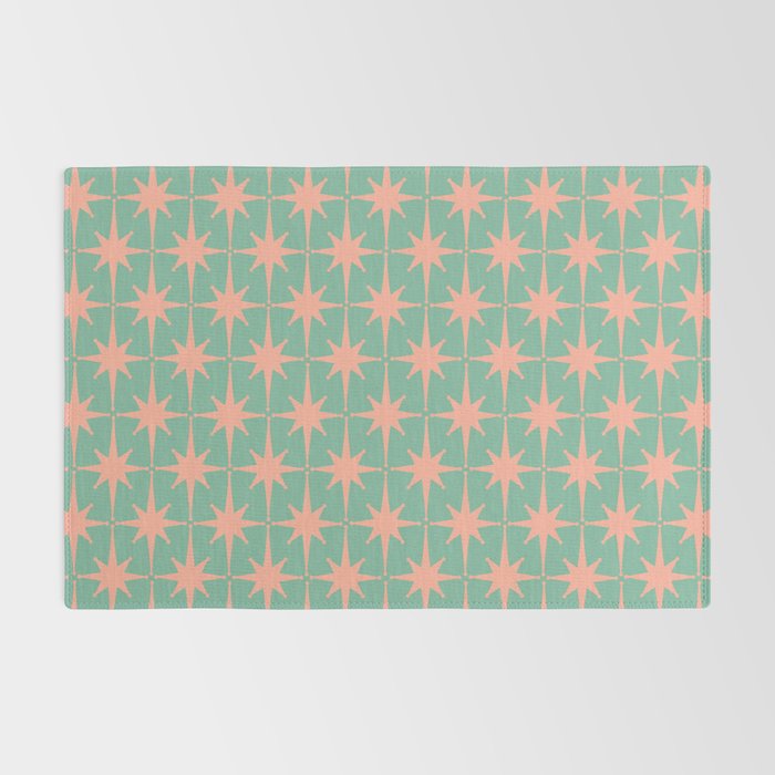 Retro Vintage Atomic Age 50s Star Pattern in Pink and Mint Teal Rug Gallery Image 2