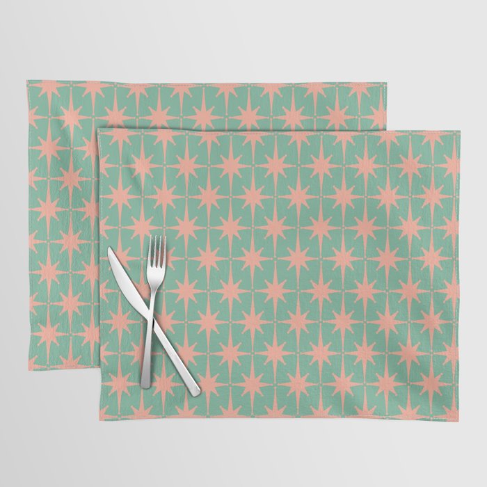 Retro Vintage Atomic Age 50s Star Pattern in Pink and Mint Teal Placemat Gallery Image 1
