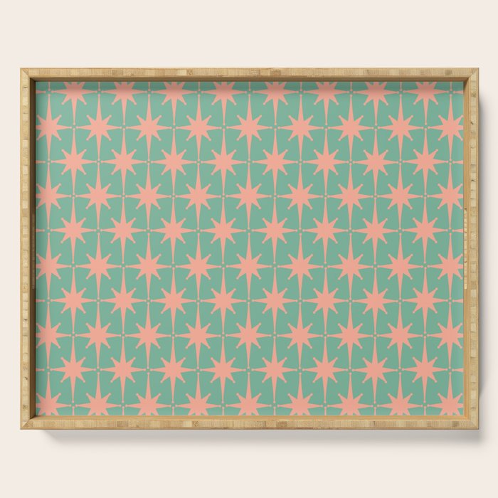 Retro Vintage Atomic Age 50s Star Pattern in Pink and Mint Teal Serving Tray Gallery Image 1