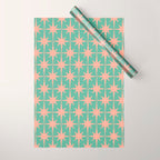 Retro Vintage Atomic Age 50s Star Pattern in Pink and Mint Teal Wrapping Paper Gallery Image 1