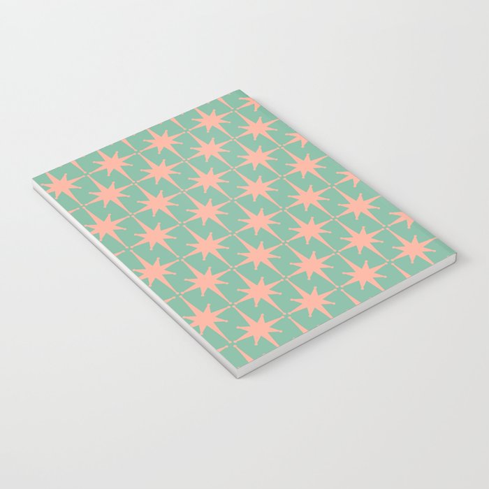 Retro Vintage Atomic Age 50s Star Pattern in Pink and Mint Teal Notebook Gallery Image 3