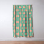 Retro Vintage Atomic Age 50s Star Pattern in Pink and Mint Teal Window Curtain Gallery Image 3