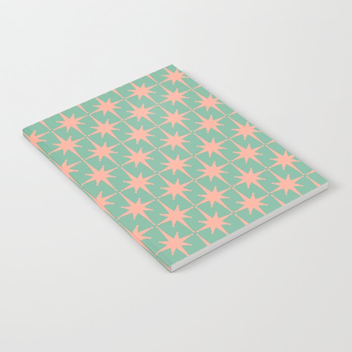 Retro Vintage Atomic Age 50s Star Pattern in Pink and Mint Teal Notebook Gallery Image 2