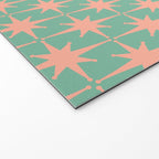 Retro Vintage Atomic Age 50s Star Pattern in Pink and Mint Teal Welcome Mat Gallery Image 2