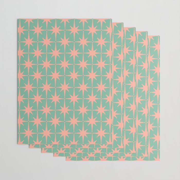 Retro Vintage Atomic Age 50s Star Pattern in Pink and Mint Teal Wrapping Paper Gallery Image 3
