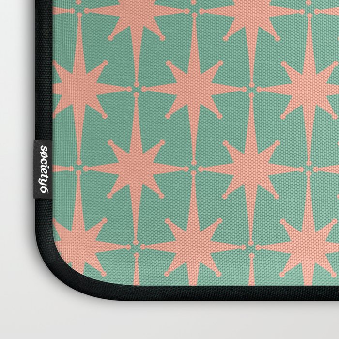 Retro Vintage Atomic Age 50s Star Pattern in Pink and Mint Teal Laptop Sleeve Gallery Image 3