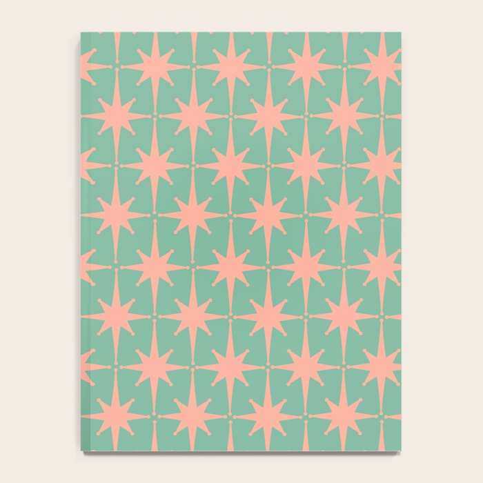 Retro Vintage Atomic Age 50s Star Pattern in Pink and Mint Teal Notebook Gallery Image 4