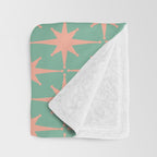 Retro Vintage Atomic Age 50s Star Pattern in Pink and Mint Teal Throw Blanket Gallery Image 3