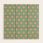 Retro Vintage Atomic Age 50s Star Pattern in Pink and Mint Teal Wood Wall Art Gallery Image 1