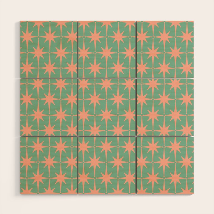 Retro Vintage Atomic Age 50s Star Pattern in Pink and Mint Teal Wood Wall Art Gallery Image 1