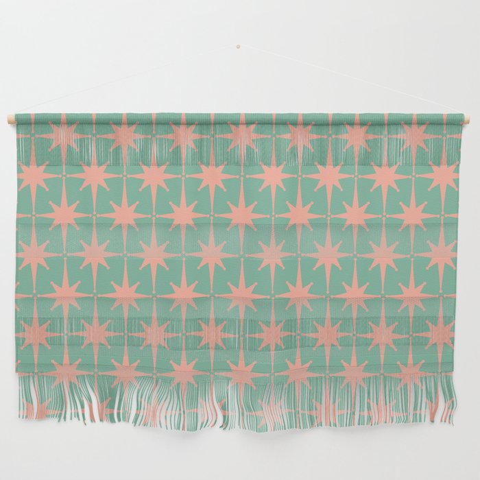 Retro Vintage Atomic Age 50s Star Pattern in Pink and Mint Teal Wall Hanging Gallery Image 1