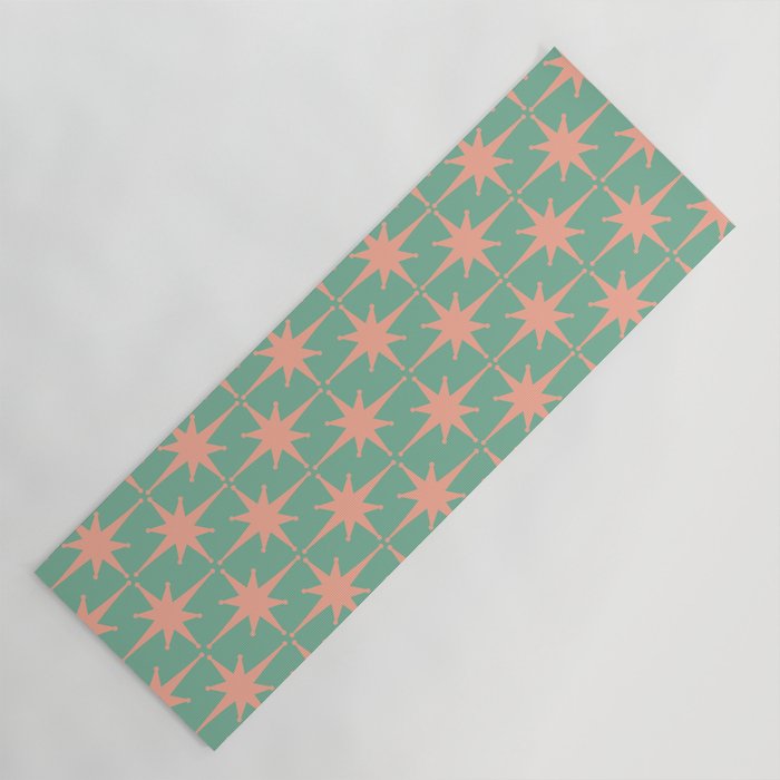 Retro Vintage Atomic Age 50s Star Pattern in Pink and Mint Teal Yoga Mat Gallery Image 1