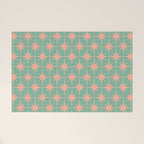 Retro Vintage Atomic Age 50s Star Pattern in Pink and Mint Teal Welcome Mat Gallery Image 1