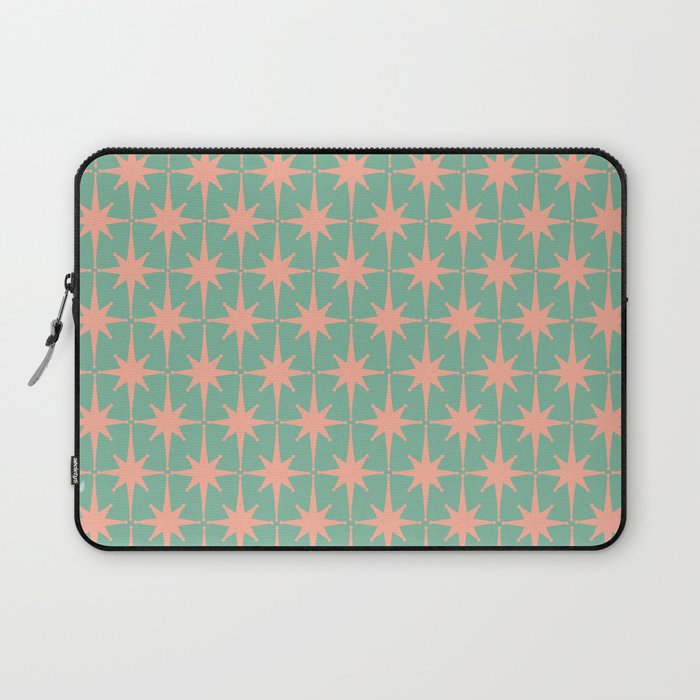 Retro Vintage Atomic Age 50s Star Pattern in Pink and Mint Teal Laptop Sleeve Gallery Image 1