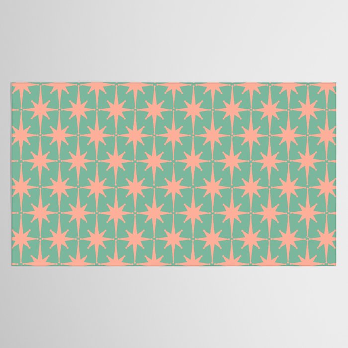 Retro Vintage Atomic Age 50s Star Pattern in Pink and Mint Teal Tablecloth Gallery Image 2