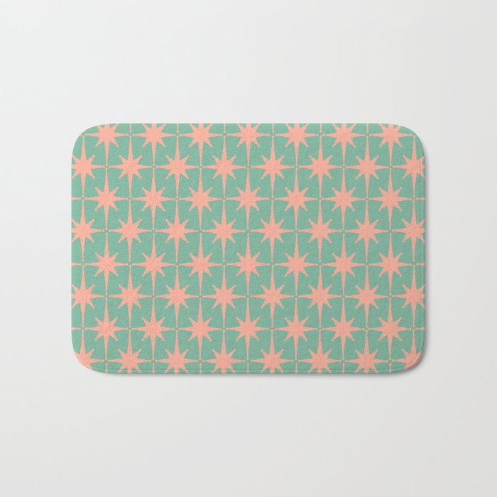 Retro Vintage Atomic Age 50s Star Pattern in Pink and Mint Teal Bath Mat Gallery Image 1