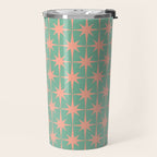 Retro Vintage Atomic Age 50s Star Pattern in Pink and Mint Teal Travel Mug Gallery Image 2
