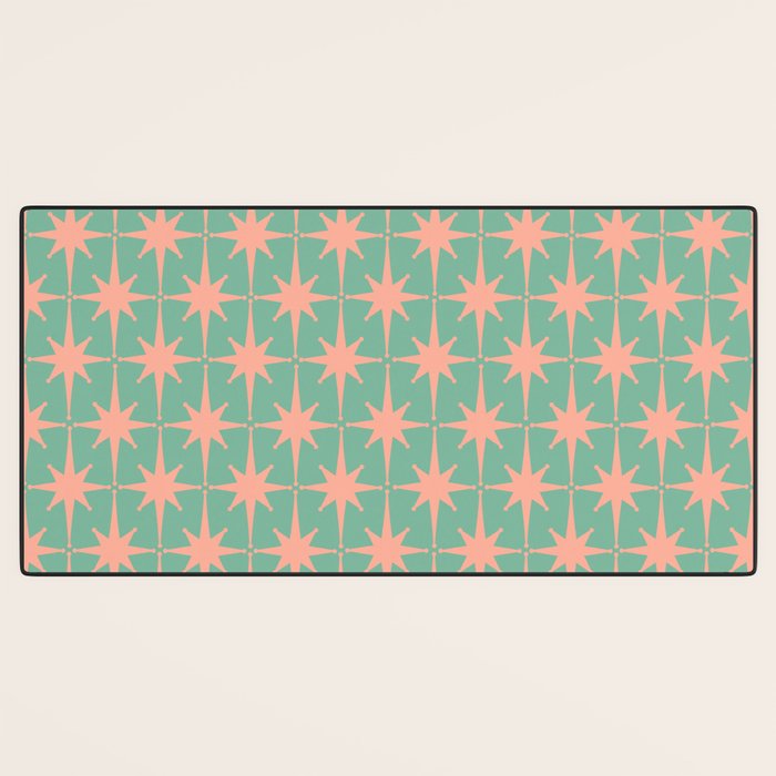 Retro Vintage Atomic Age 50s Star Pattern in Pink and Mint Teal Desk Mat Gallery Image 3