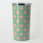 Retro Vintage Atomic Age 50s Star Pattern in Pink and Mint Teal Travel Mug Gallery Image 1