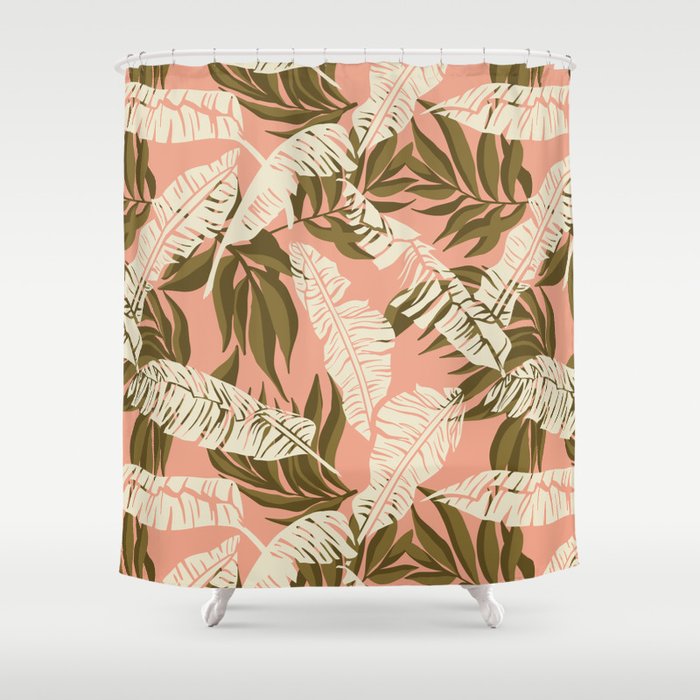 Jungle Leaf Coral Pink Shower Curtain Gallery Image 1