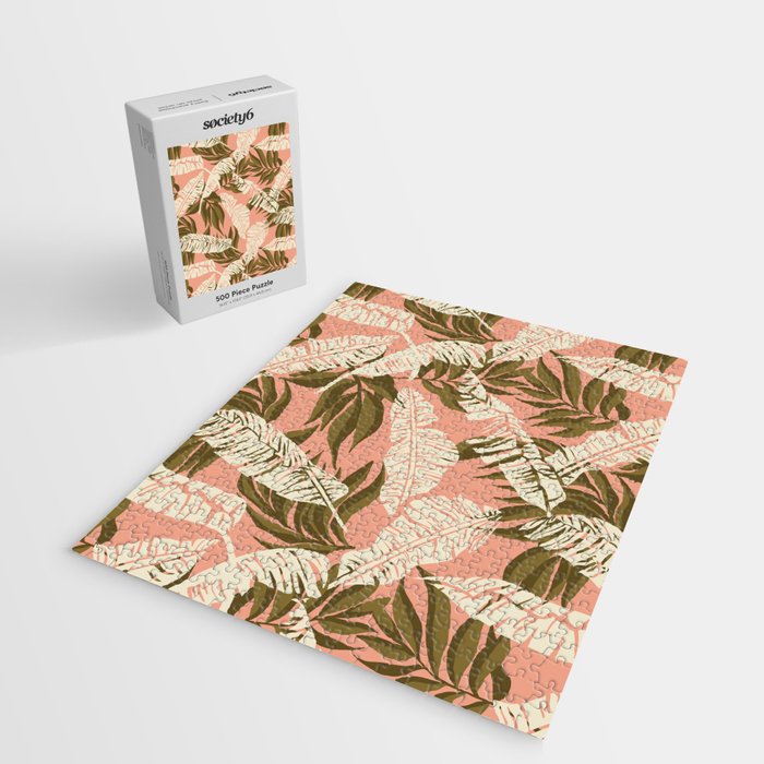 Jungle Leaf Coral Pink Jigsaw Puzzle Gallery Image 2