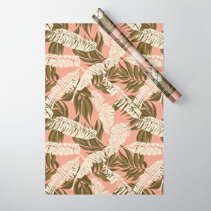 Jungle Leaf Coral Pink Wrapping Paper Gallery Image 1