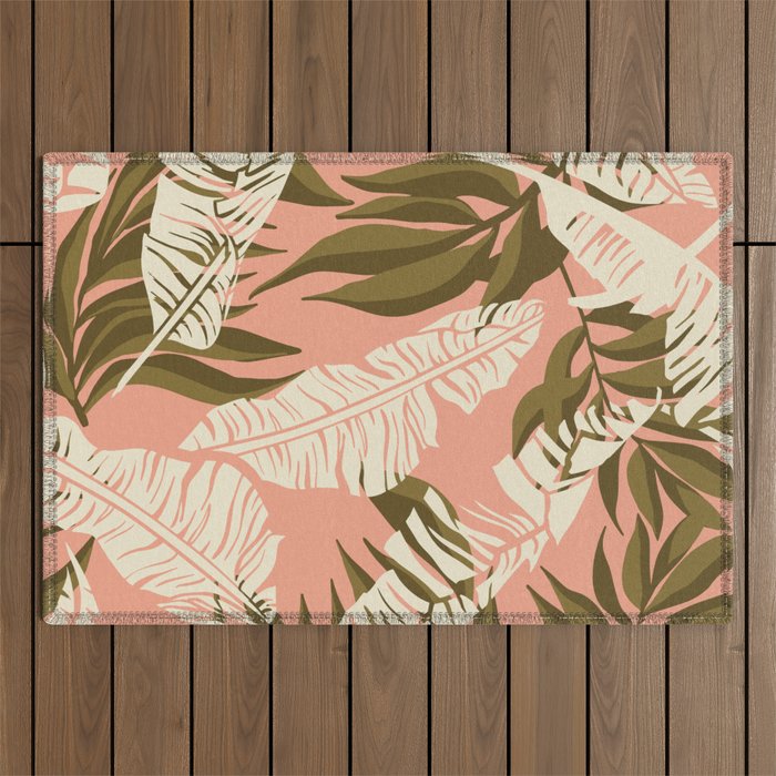 Jungle Leaf Coral Pink Outdoor Rug