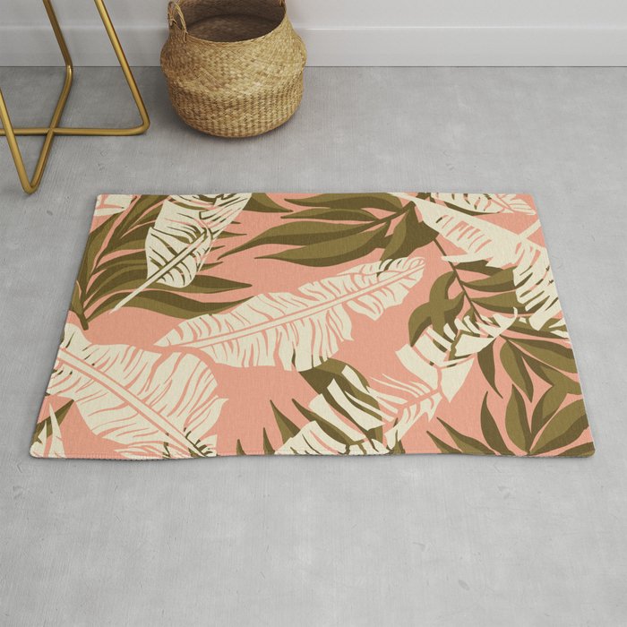 Jungle Leaf Coral Pink Rug Gallery Image 1