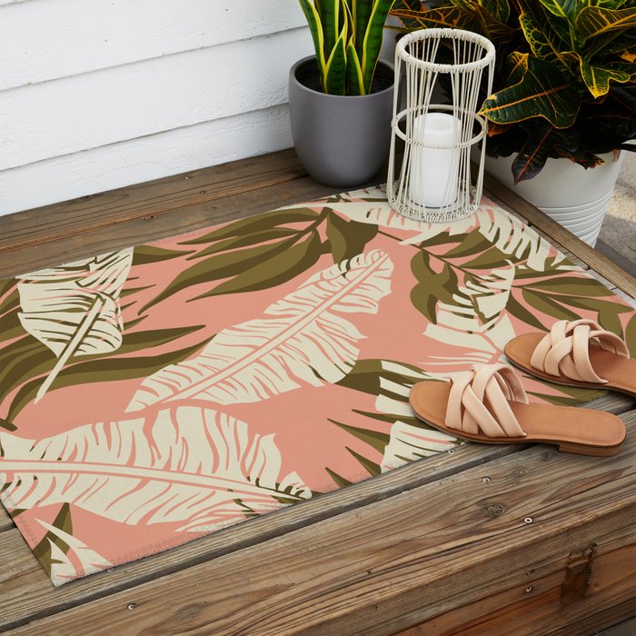 Jungle Leaf Coral Pink Outdoor Rug Gallery Image 2