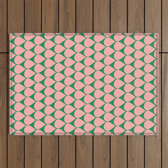 Mod Scales Geometric Pattern in Blush Pink and Green Outdoor Rug Gallery Image 1