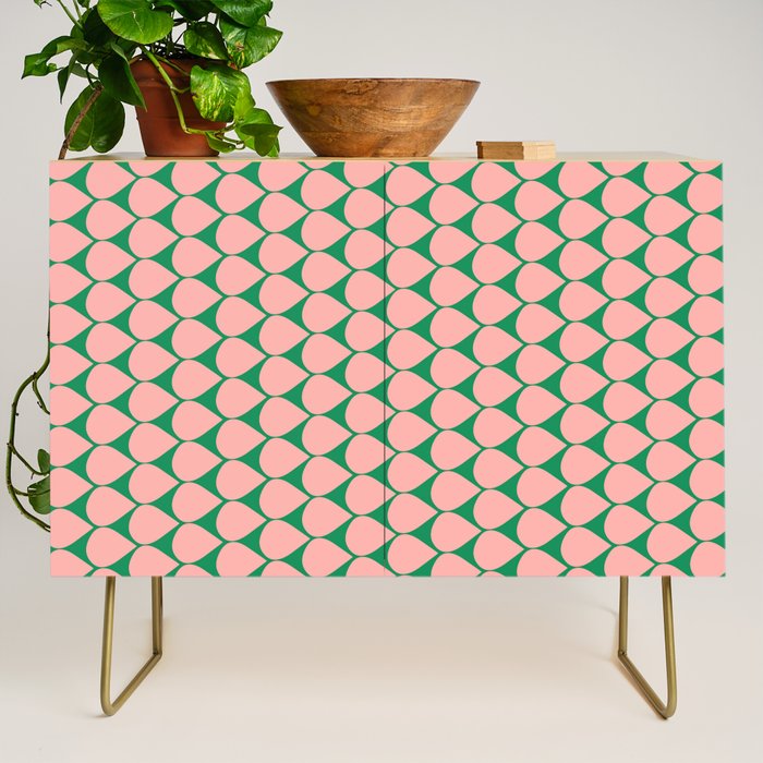 Mod Scales Geometric Pattern in Blush Pink and Green Credenza Gallery Image 1