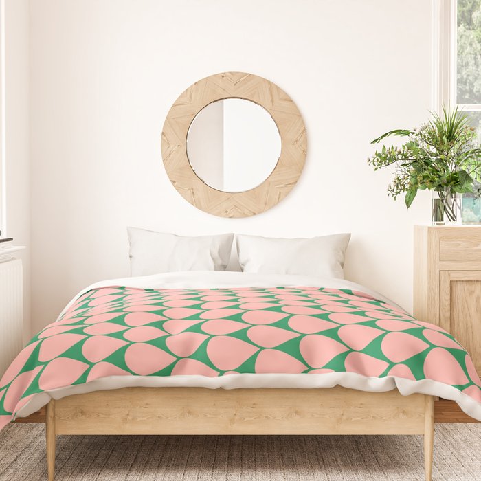 Mod Scales Geometric Pattern in Blush Pink and Green Duvet Cover Gallery Image 3