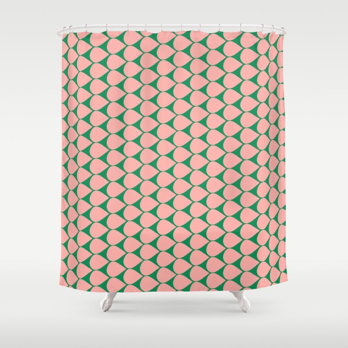 Mod Scales Geometric Pattern in Blush Pink and Green Shower Curtain Gallery Image 1