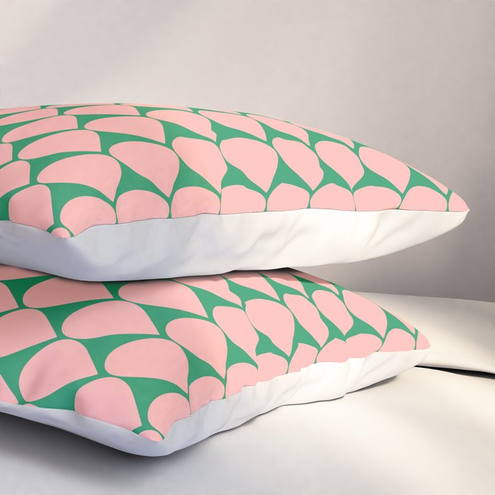 Mod Scales Geometric Pattern in Blush Pink and Green Pillow Sham Gallery Image 3