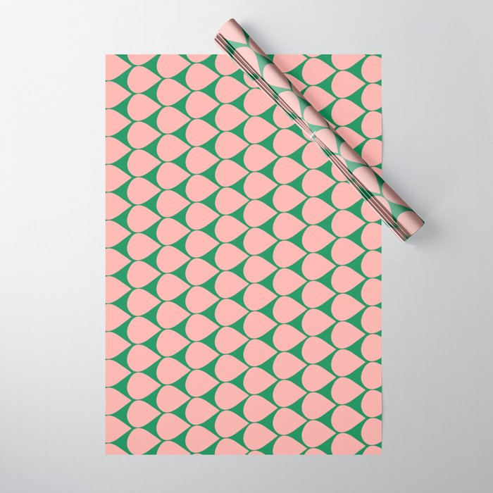 Mod Scales Geometric Pattern in Blush Pink and Green Wrapping Paper Gallery Image 1