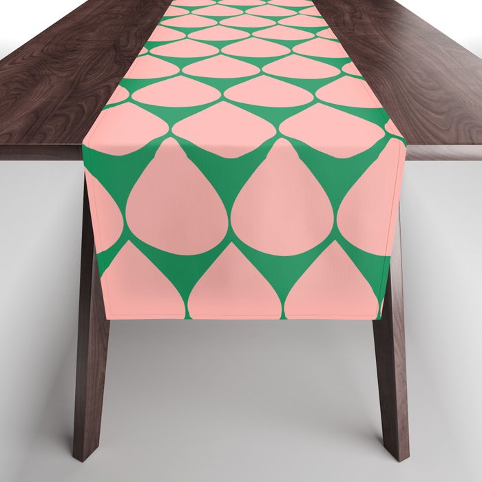 Mod Scales Geometric Pattern in Blush Pink and Green Table Runner Gallery Image 1