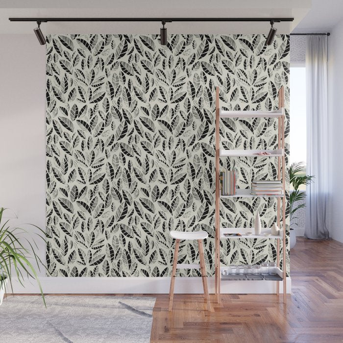 Wildlife Safari Laeves black ´n white Wall Mural Gallery Image 1