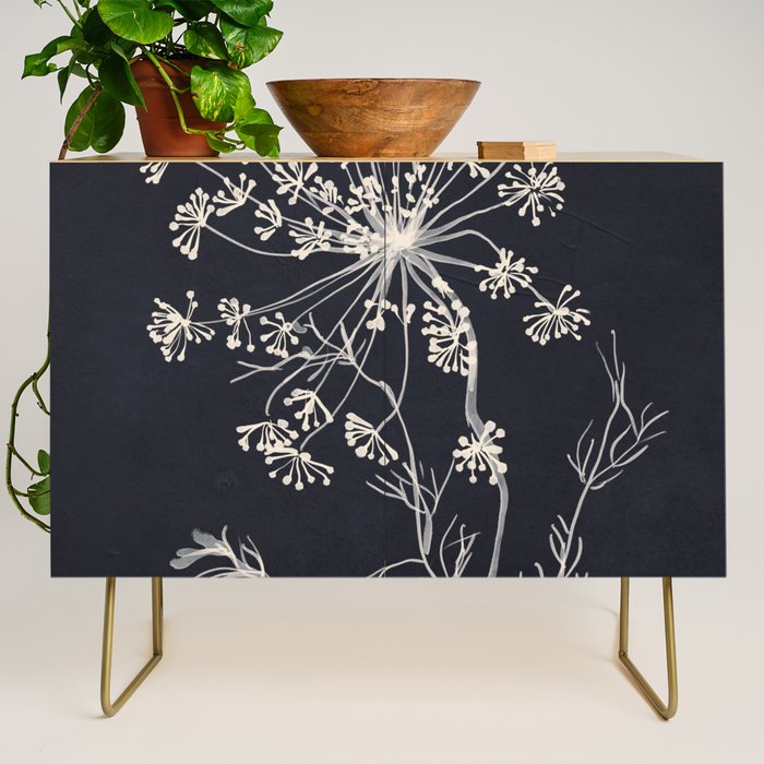 Minimalist Wild Plant 7 Black And White Credenza Gallery Image 1