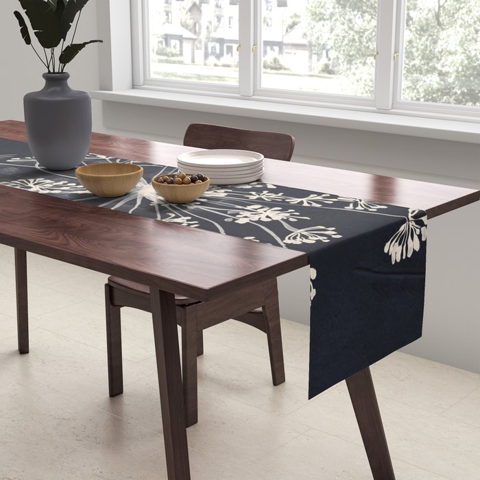 Minimalist Wild Plant 7 Black And White Table Runner Gallery Image 2