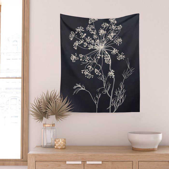 Minimalist Wild Plant 7 Black And White Wall Tapestry Gallery Image 2
