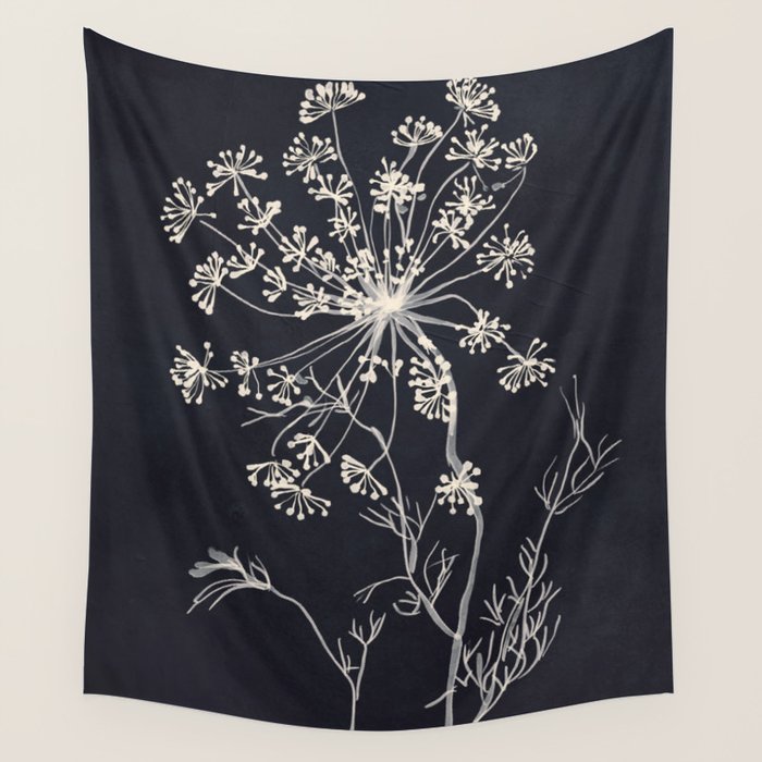 Minimalist Wild Plant 7 Black And White Wall Tapestry Gallery Image 1