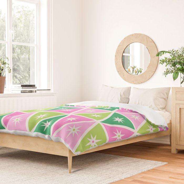 Mid-Century Modern Geometric Christmas Triangles - Green Pink White Duvet Cover Gallery Image 2