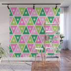 Mid-Century Modern Geometric Christmas Triangles - Green Pink White Wall Mural Gallery Image 1