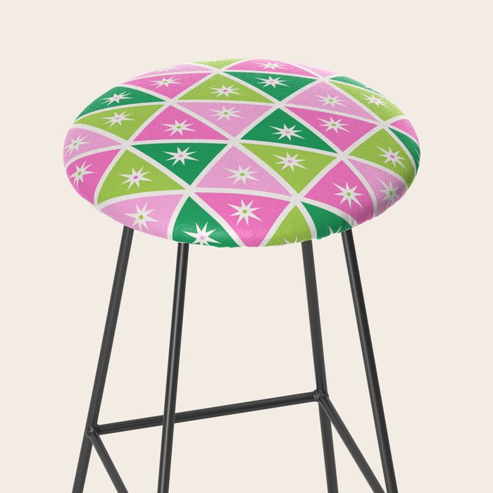 Mid-Century Modern Geometric Christmas Triangles - Green Pink White Stool Gallery Image 2