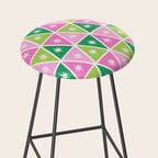 Mid-Century Modern Geometric Christmas Triangles - Green Pink White Stool Gallery Image 2