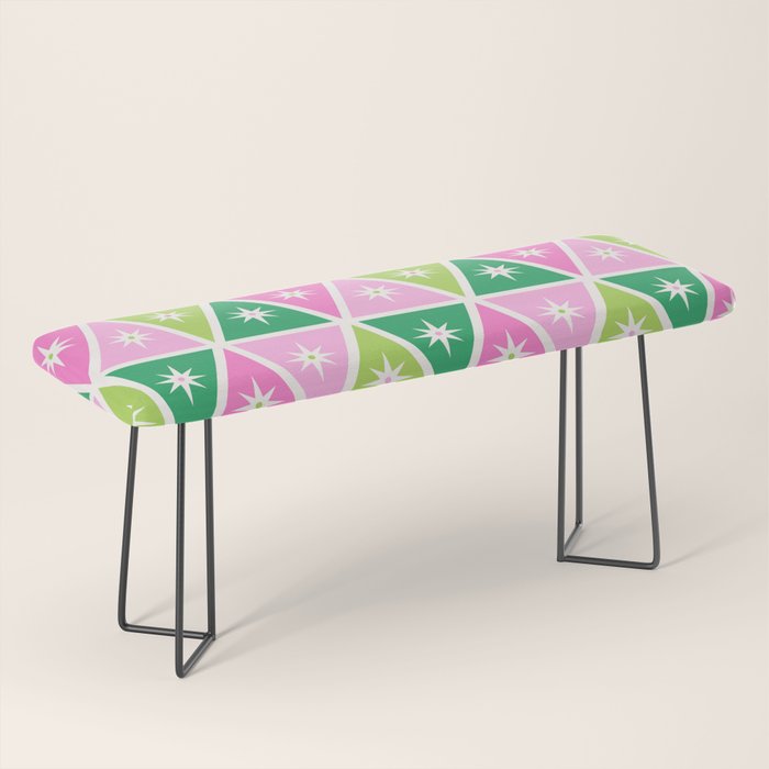 Mid-Century Modern Geometric Christmas Triangles - Green Pink White Bench Gallery Image 1