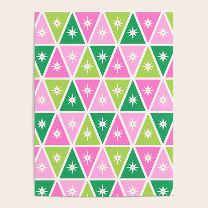 Mid-Century Modern Geometric Christmas Triangles - Green Pink White Poster Gallery Image 4
